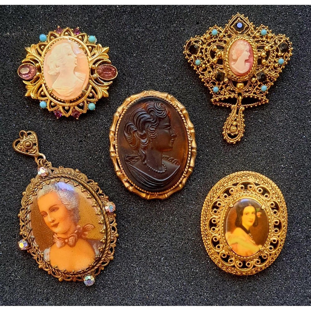 Victorian Florenza Cameo Pendant Brooch Pin Lot